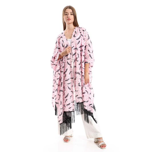 Open Neckline Cardigan with Fringes - كارديجان مفتوح بشراشيب