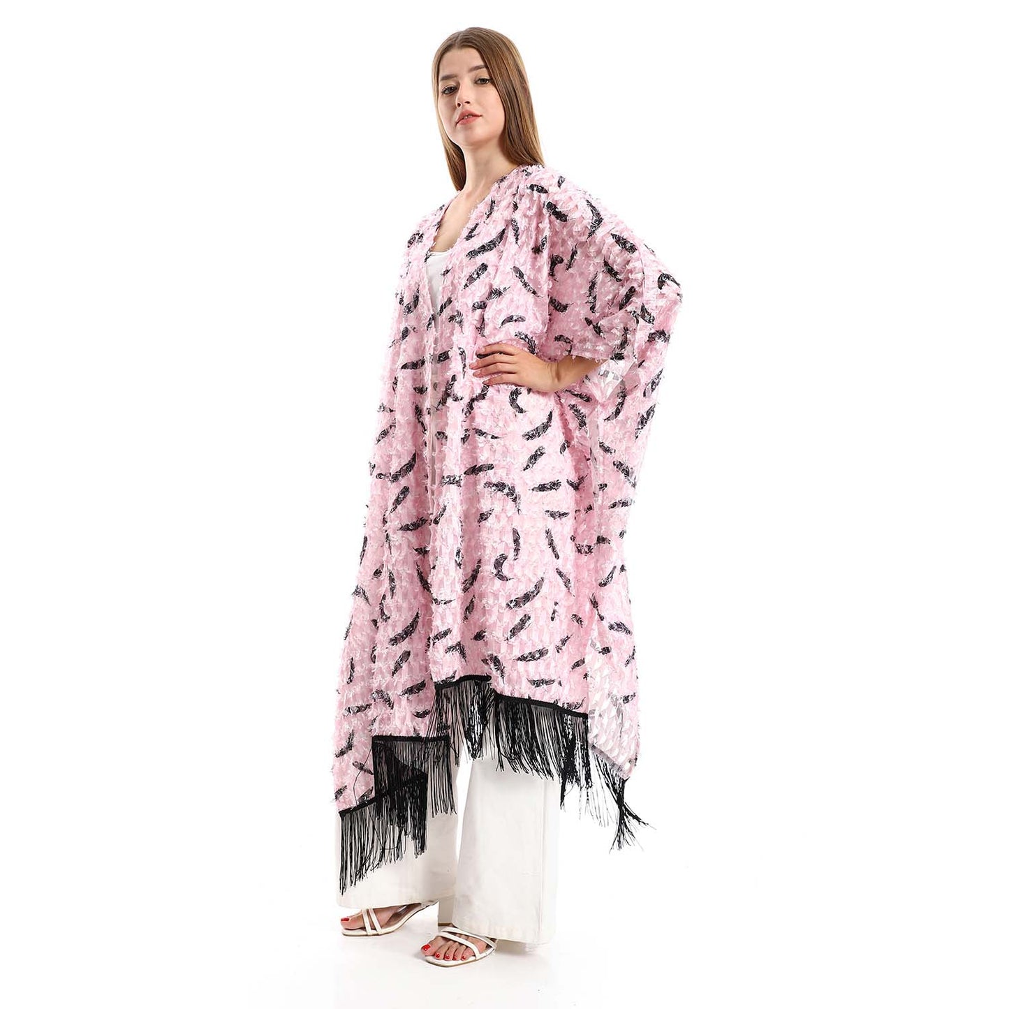 Open Neckline Cardigan with Fringes - كارديجان مفتوح بشراشيب