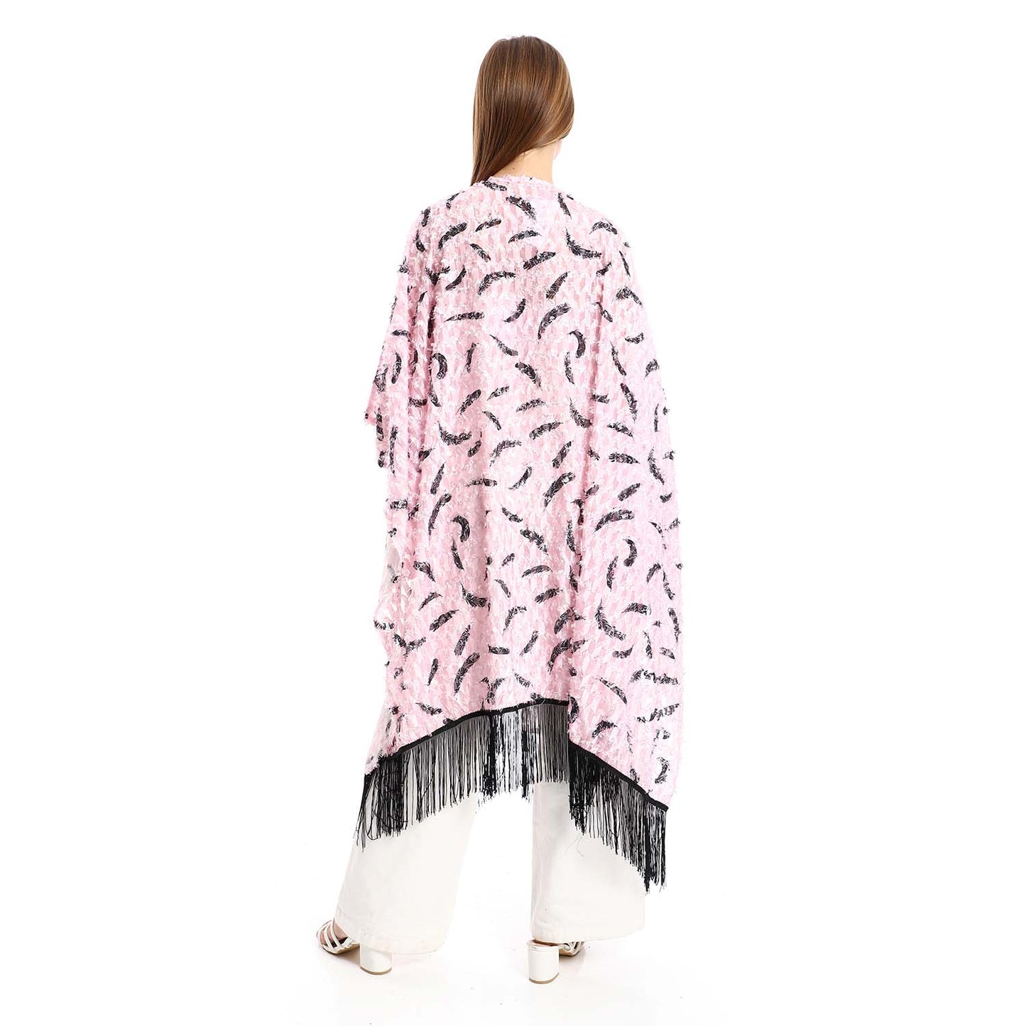 Open Neckline Cardigan with Fringes - كارديجان مفتوح بشراشيب