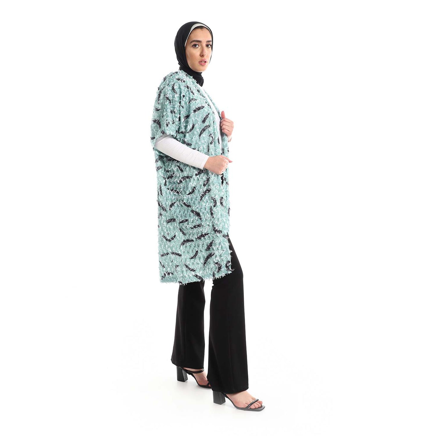 Half Sleeve Long Kimono - كيمونو طويل بنصف كُم