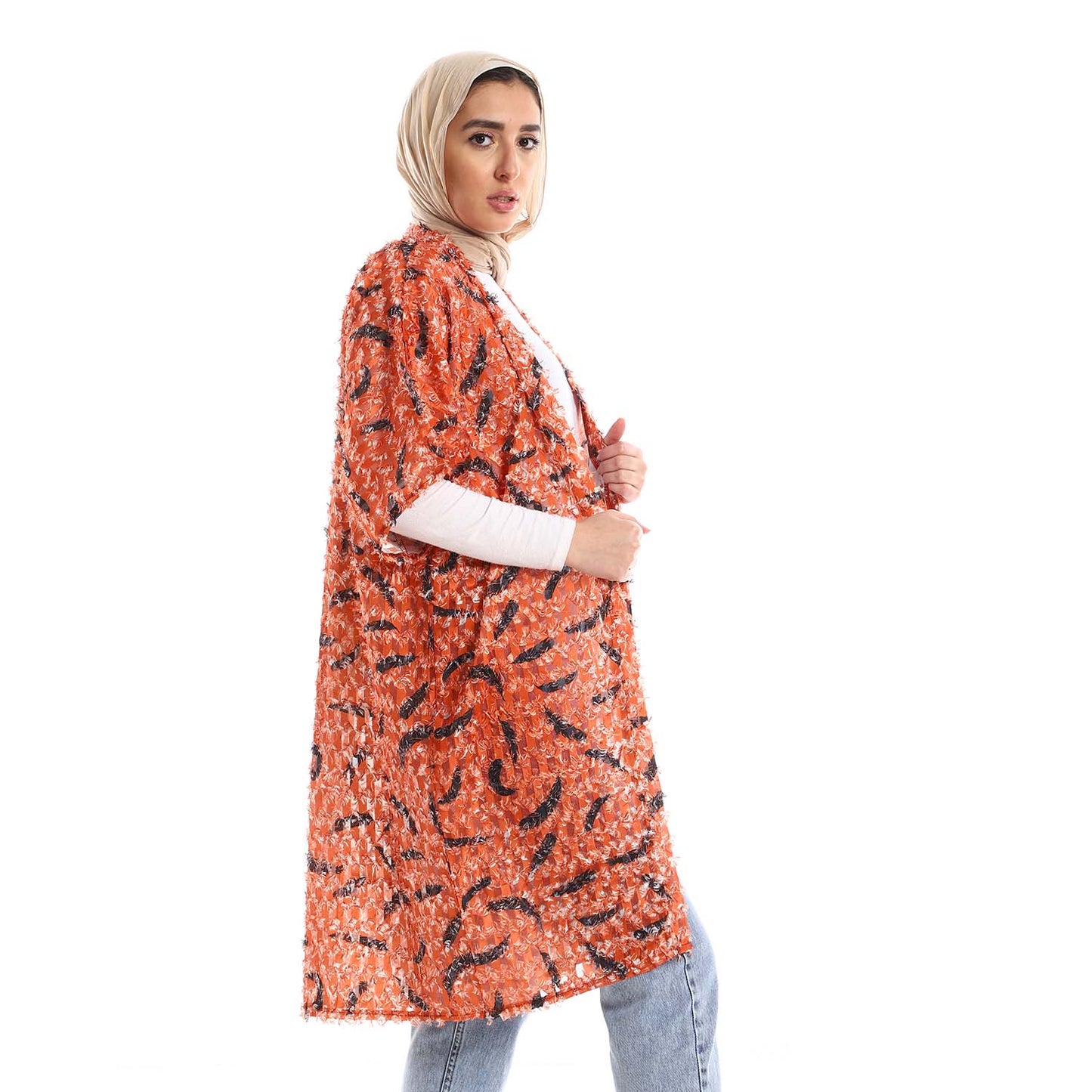 Half Sleeve Long Kimono - كيمونو طويل بنصف كُم