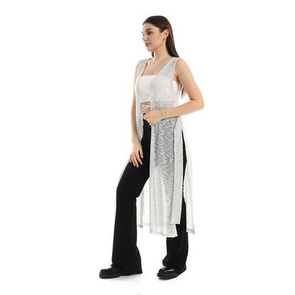 Side Slits Patterned Cardigan - كارديجان منقوش بفتحات جانبية