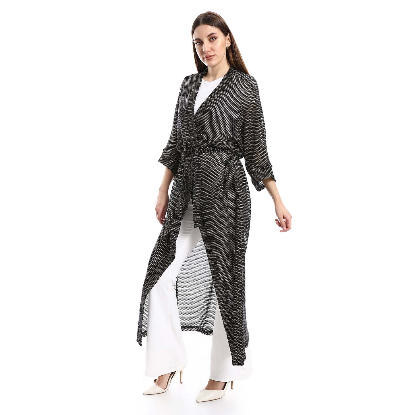 Three Quarter Sleeves Cardigan with Belt - كارديجان بثلاث أرباع كُم مع حزام