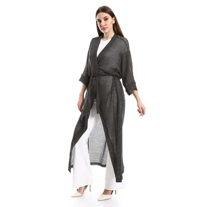 Three Quarter Sleeves Cardigan with Belt - كارديجان بثلاث أرباع كُم مع حزام