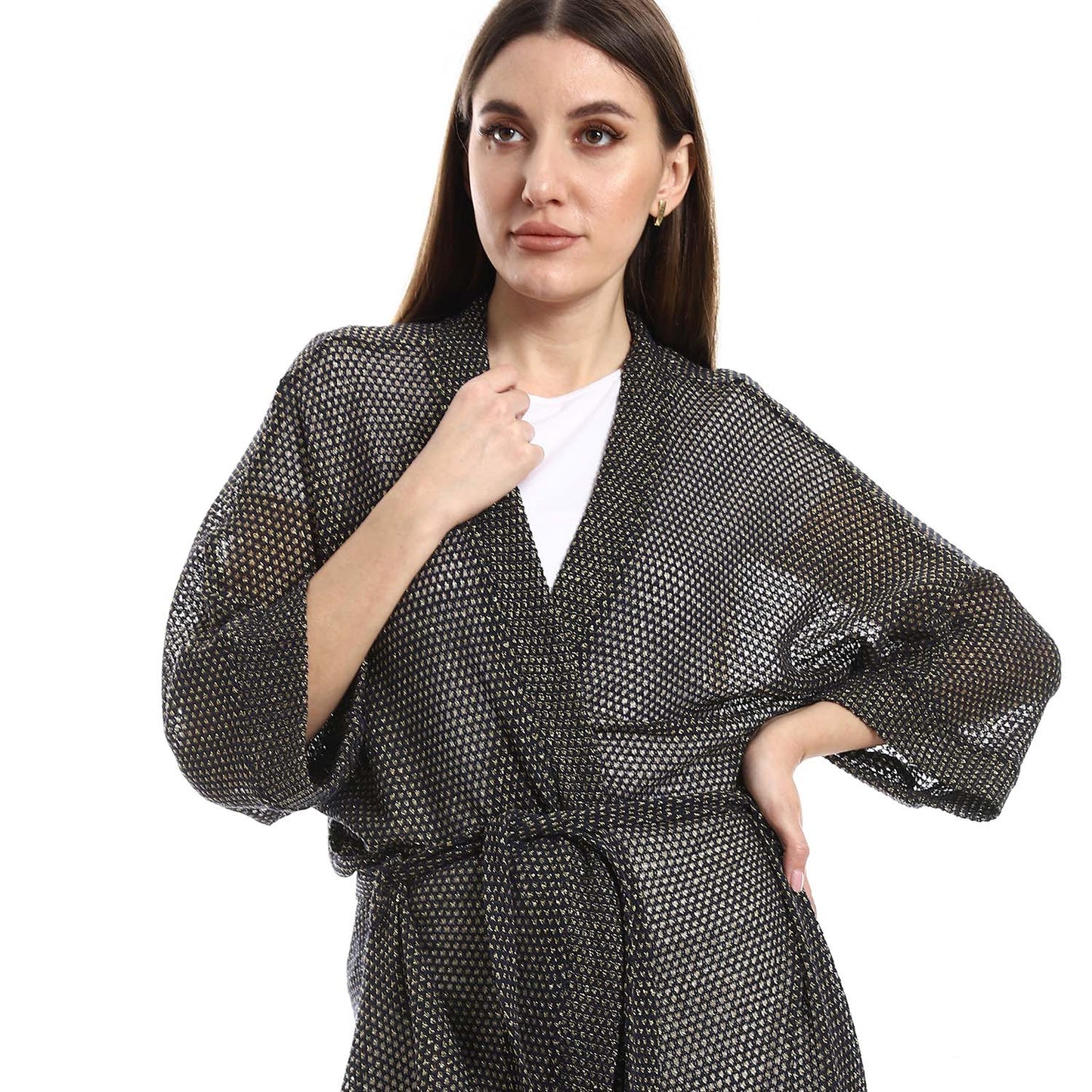 Three Quarter Sleeves Cardigan with Belt - كارديجان بثلاث أرباع كُم مع حزام