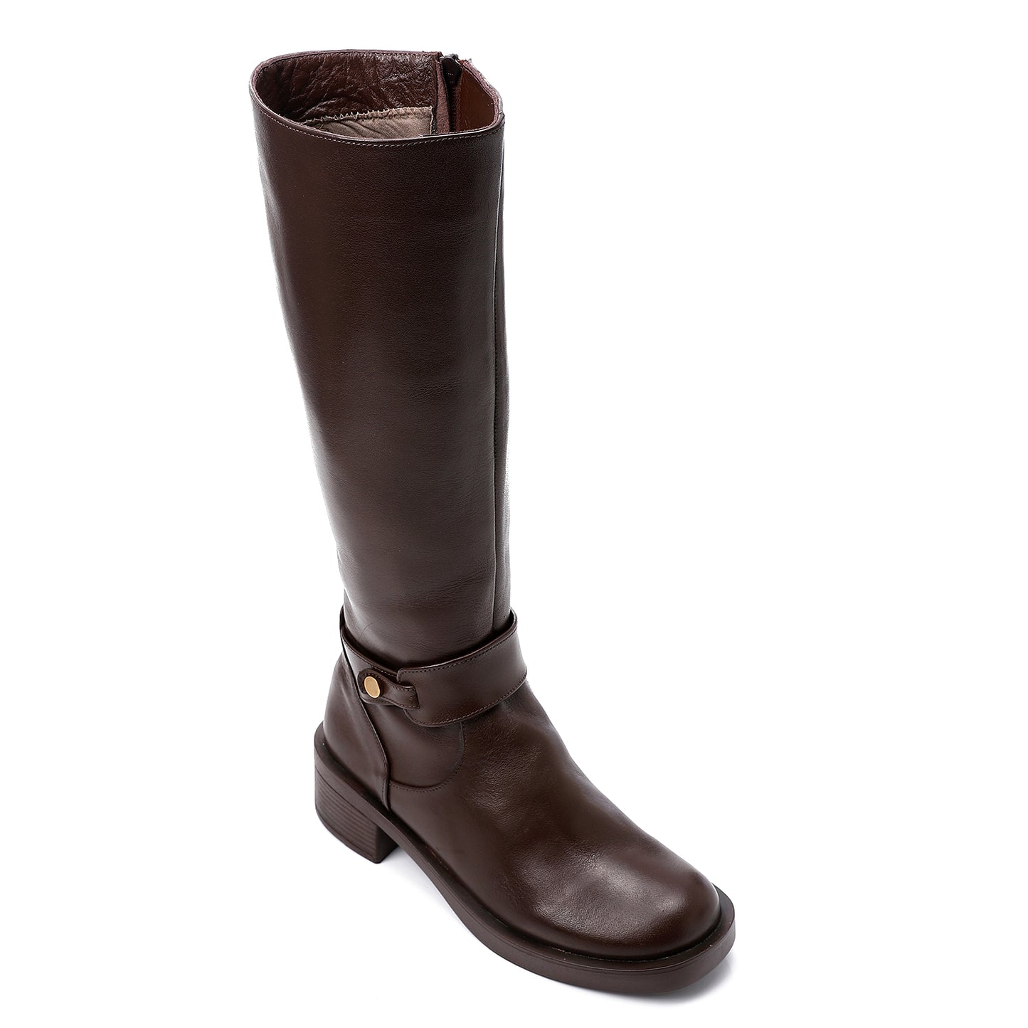 Brown Round Toecap Knee High Boots