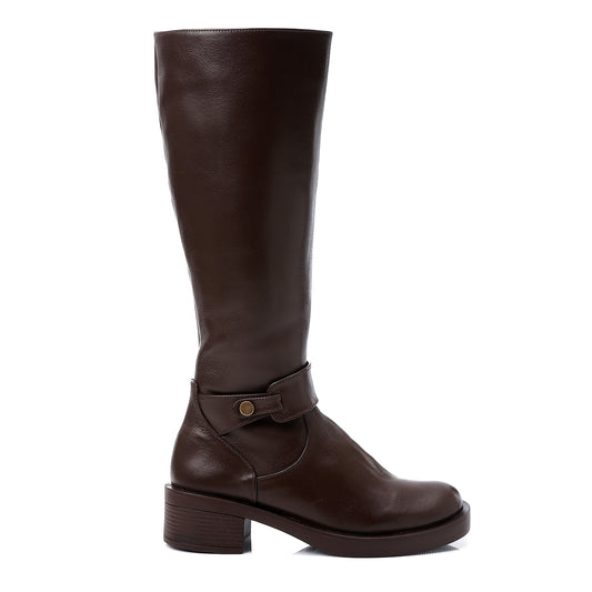 Brown Round Toecap Knee High Boots