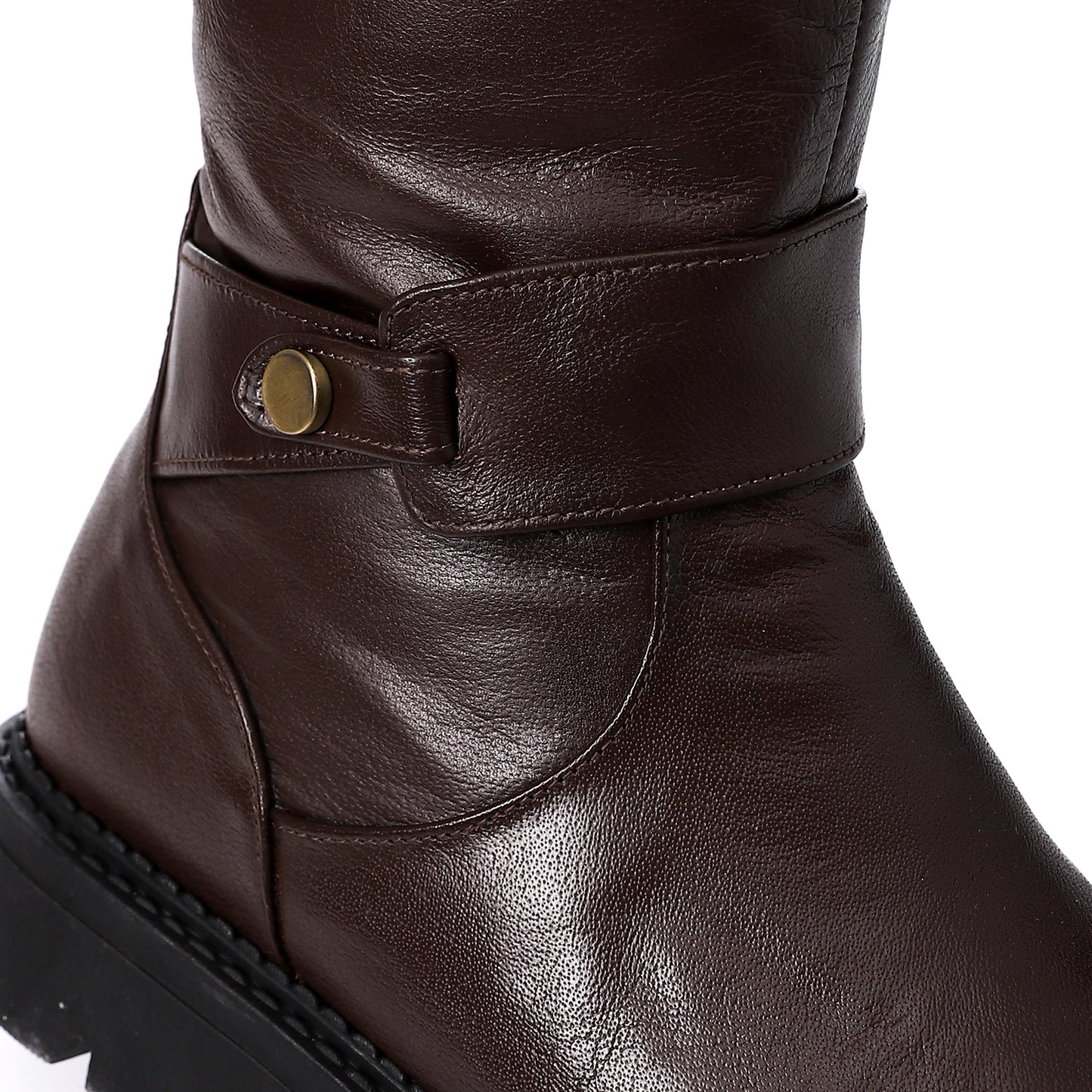 Brown Round Toecap Knee High Boots