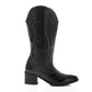 Black Leather Mid Calf Heeled Boots