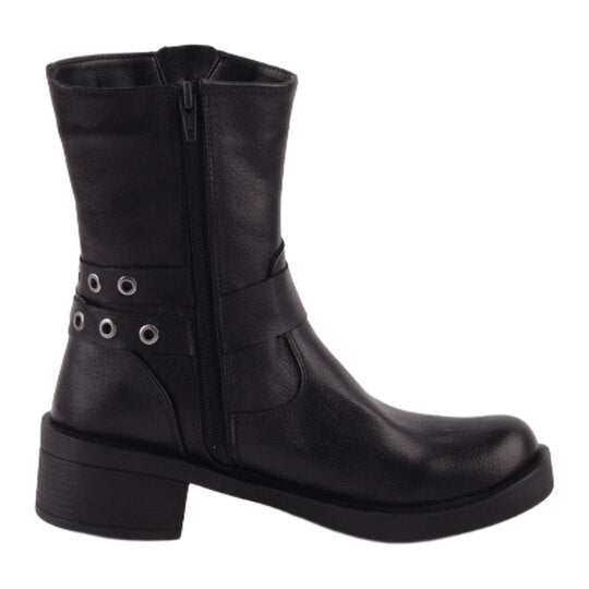 Black Decorative Buckles Half Boots