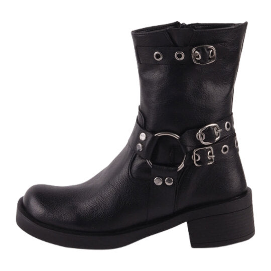 Black Decorative Buckles Half Boots