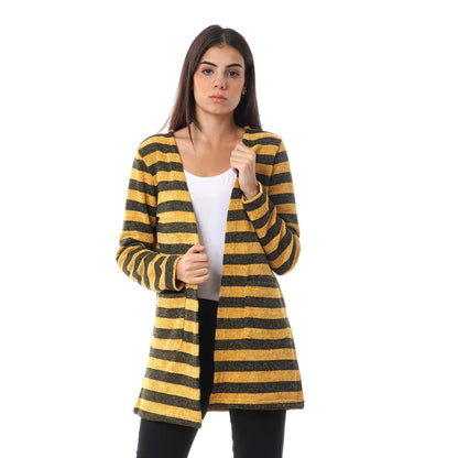 Striped Front Pockets Cardigan - كارديجان مخطط بجيوب أمامية