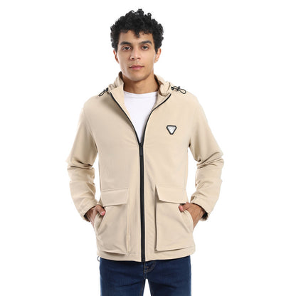 Beige Attached Hoodie Gabardine Jacket