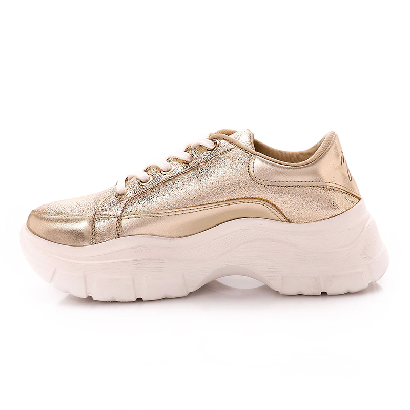 Gold Chunky Plain Lace-up Sneakers