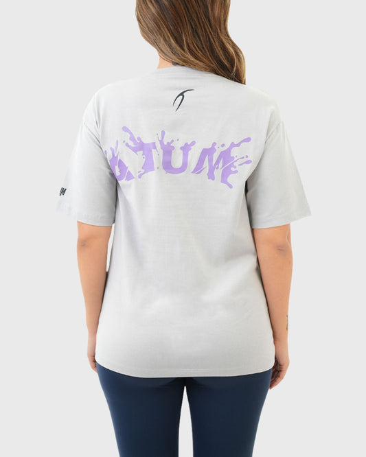 ATUM| Oversized Splash Women's T-Shirt - Gray With Violet print