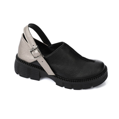 Black Chunky Heeled Shoes with Buckle