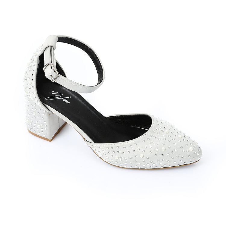 Silver Rhinestones Satin Soiree Shoes