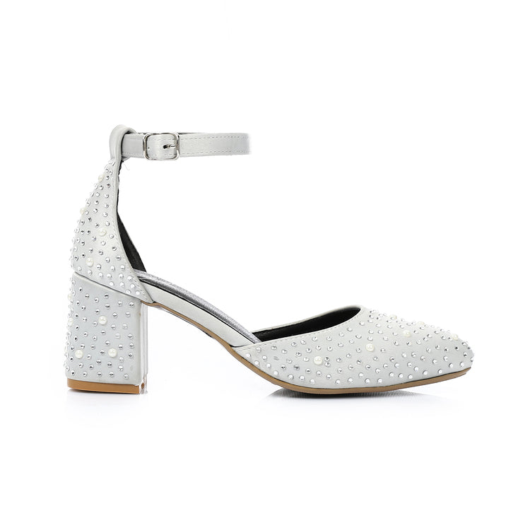 Silver Rhinestones Satin Soiree Shoes