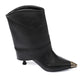 Black Genuine Leather Mid-heel Ankle Boots