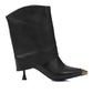 Black Genuine Leather Mid-heel Ankle Boots