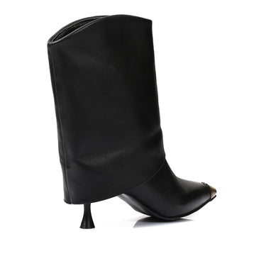 Black Genuine Leather Mid-heel Ankle Boots