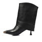 Black Genuine Leather Mid-heel Ankle Boots