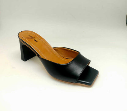 Black Open Toecap Shape Heeled Slipper