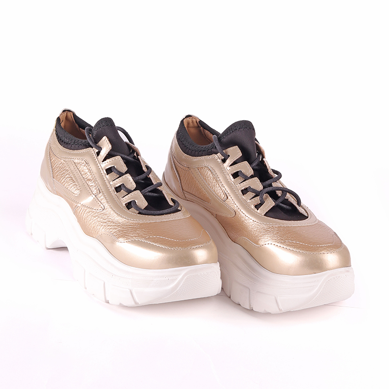 Gold Chunky Lace-up Closure Sneakers