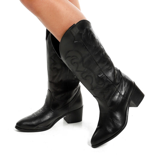 Black Mid-Calf Cowboy Boots