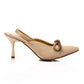 Dark Beige Pointed Pumps with Upper Ribbon