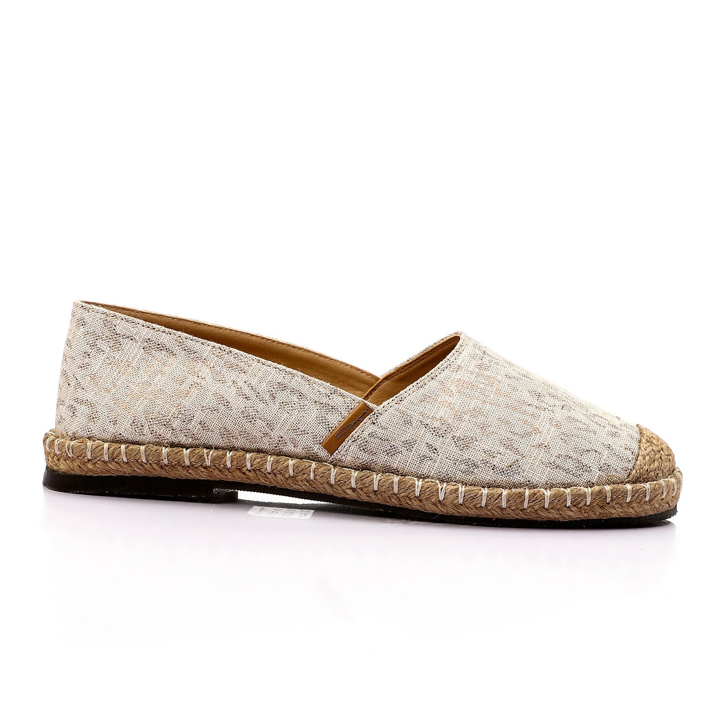 Beige Straw Round Toe Printed Espadrille