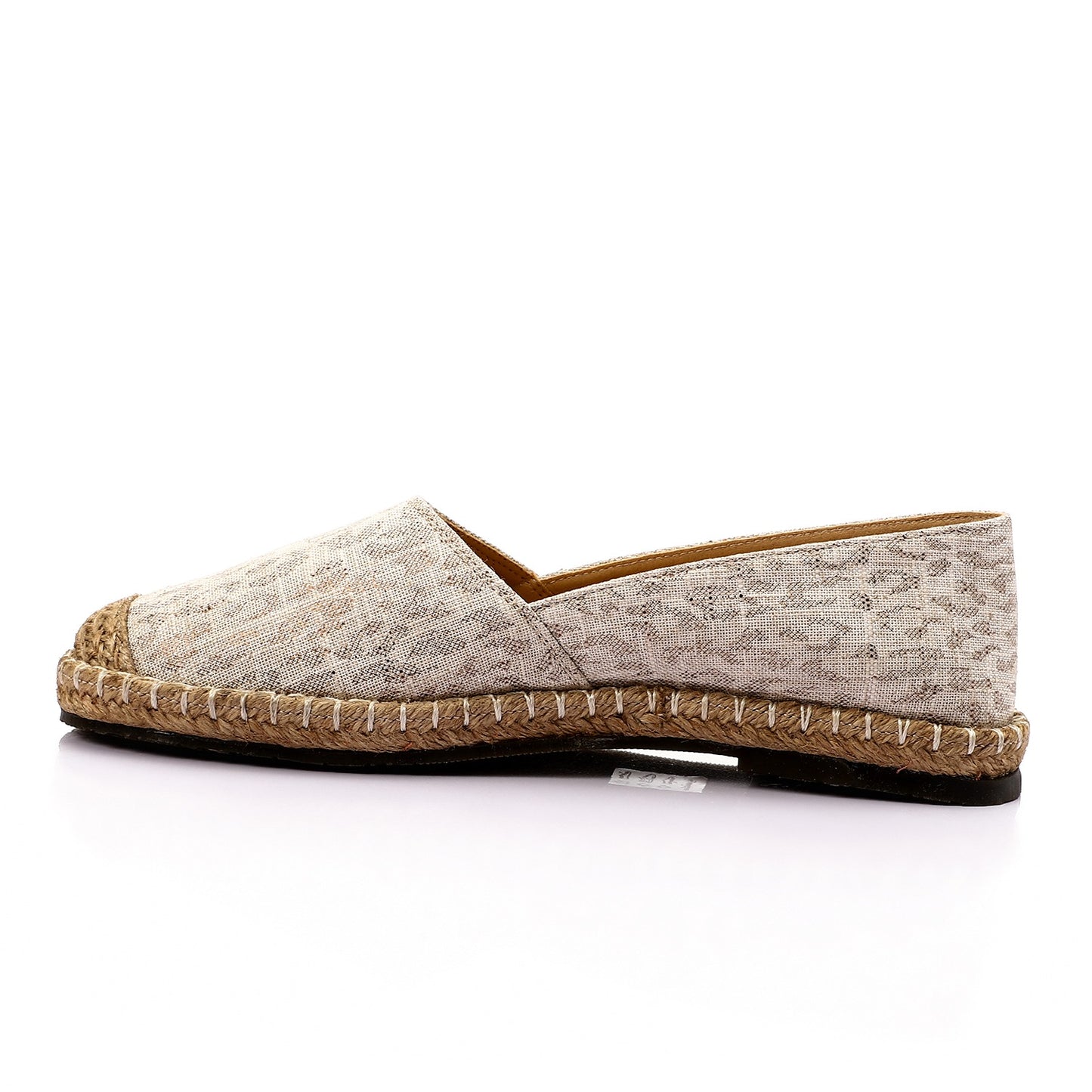 Beige Straw Round Toe Printed Espadrille