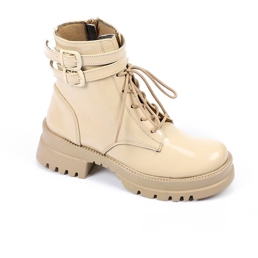 Beige Double Closure Plain Verneh Boots