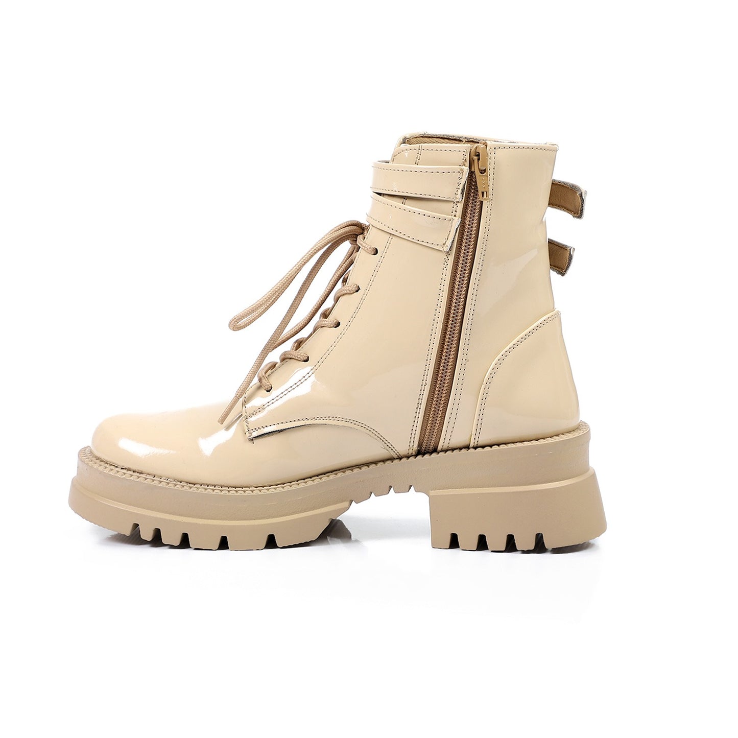 Beige Double Closure Plain Verneh Boots