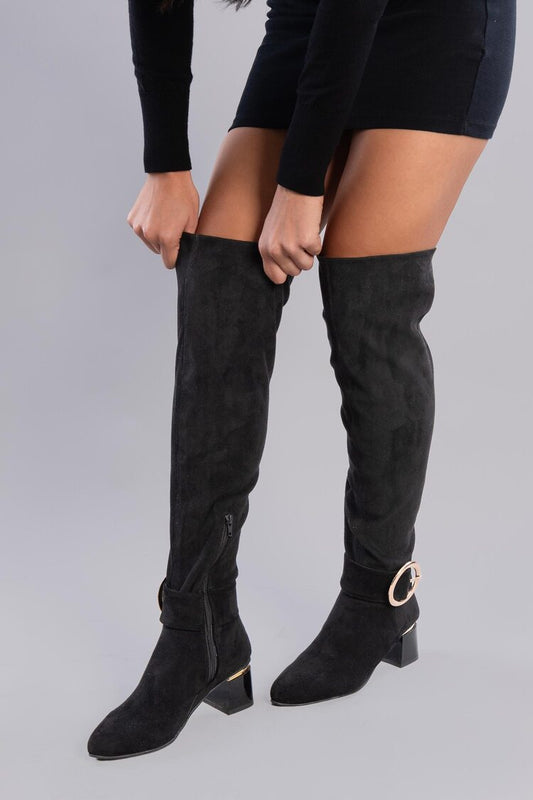 Black Suede Thigh High Boots