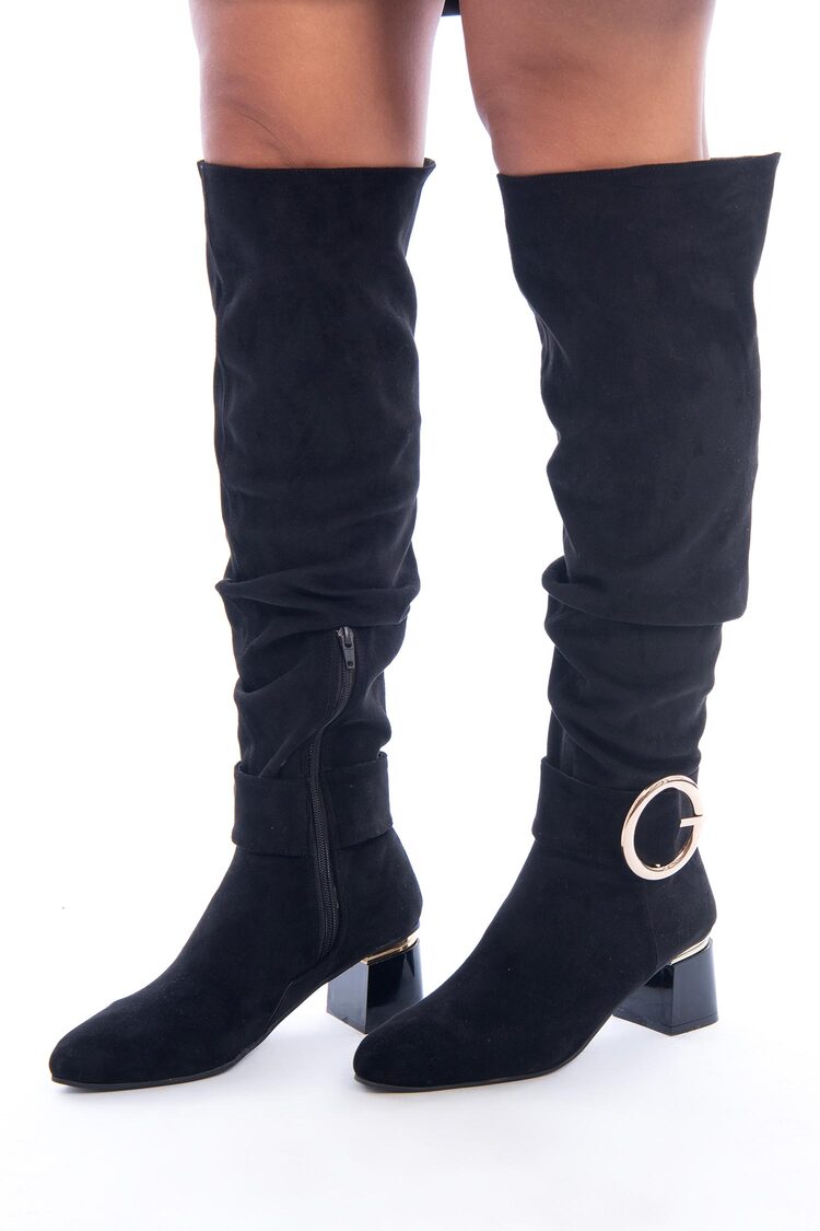 Black Suede Thigh High Boots