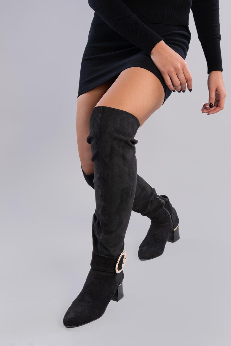 Black Suede Thigh High Boots