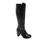 Black Side Zipper Heeled Knee High Boots