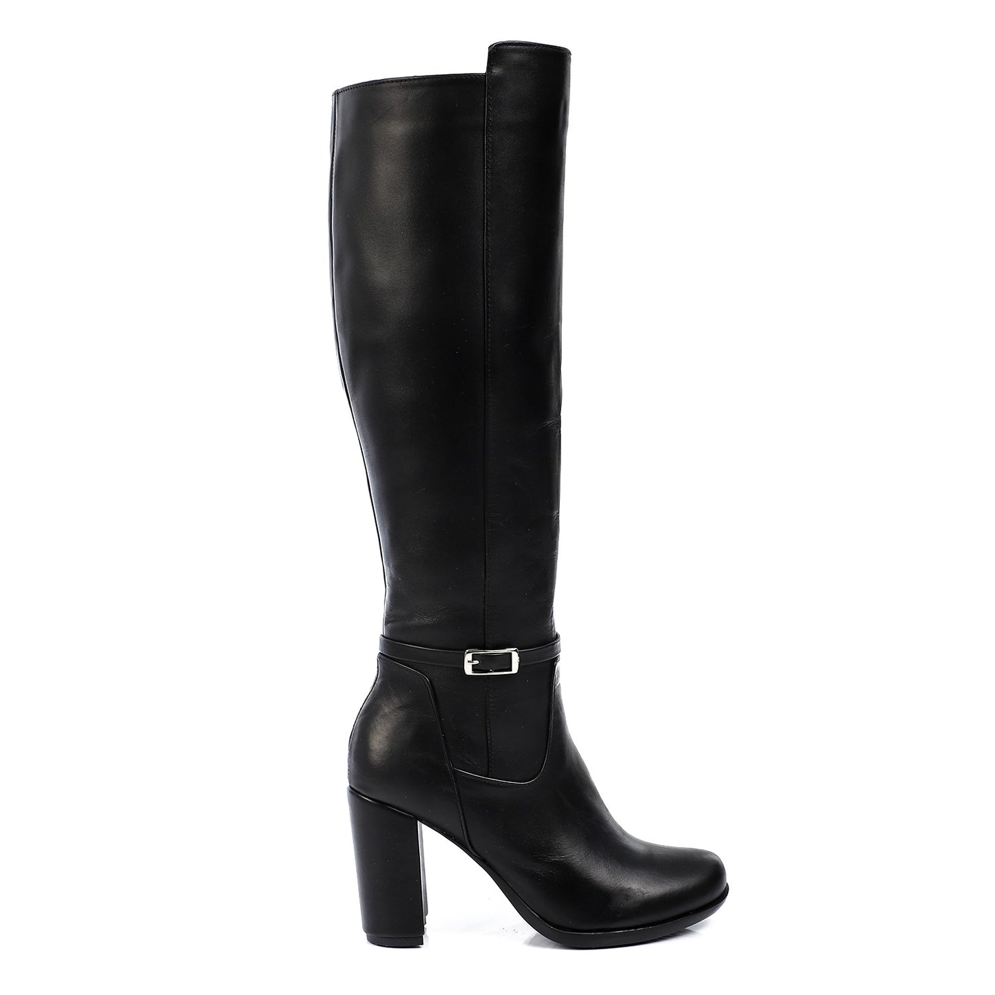 Black Side Zipper Heeled Knee High Boots