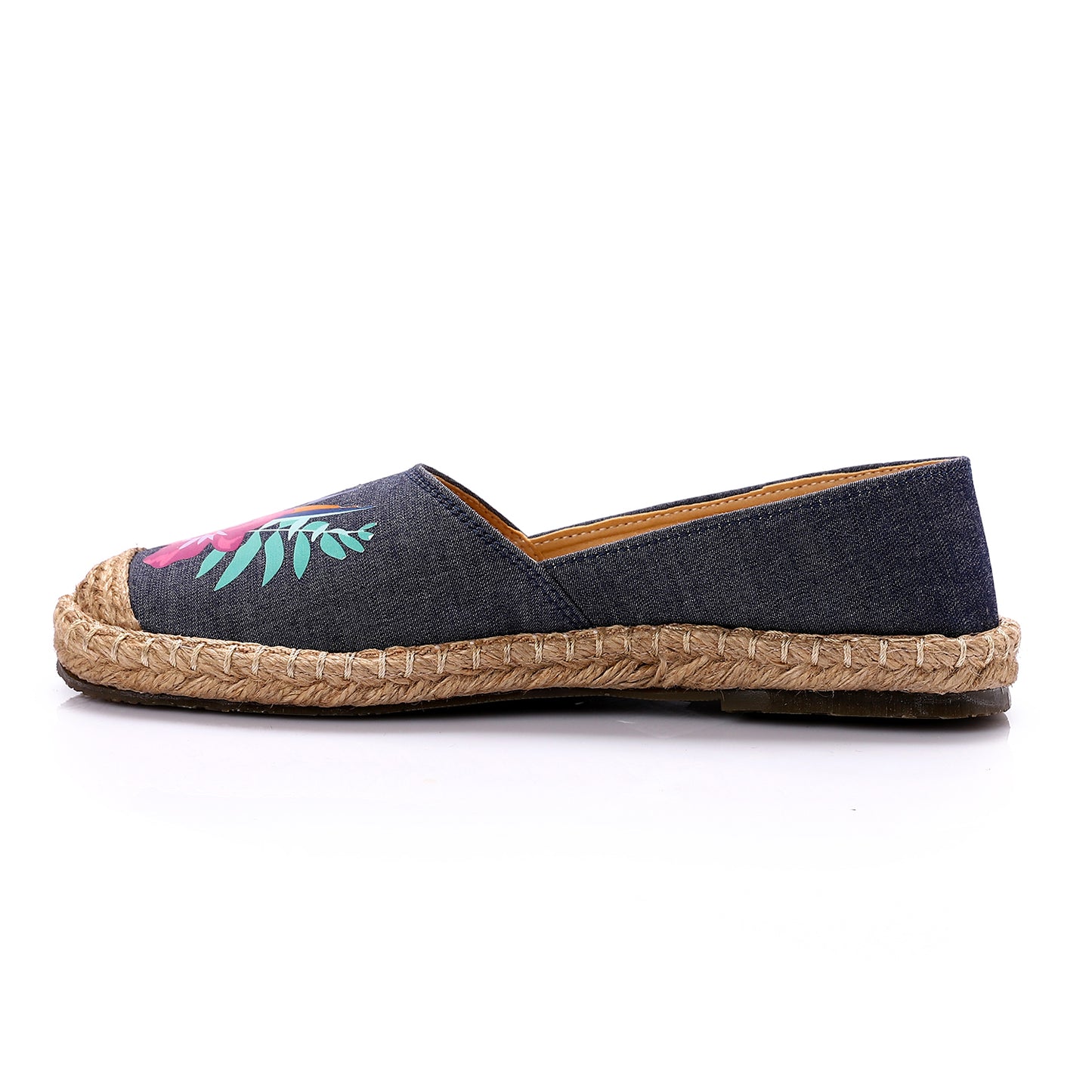 Navy Floral Pattern Round Toecap Espadrille