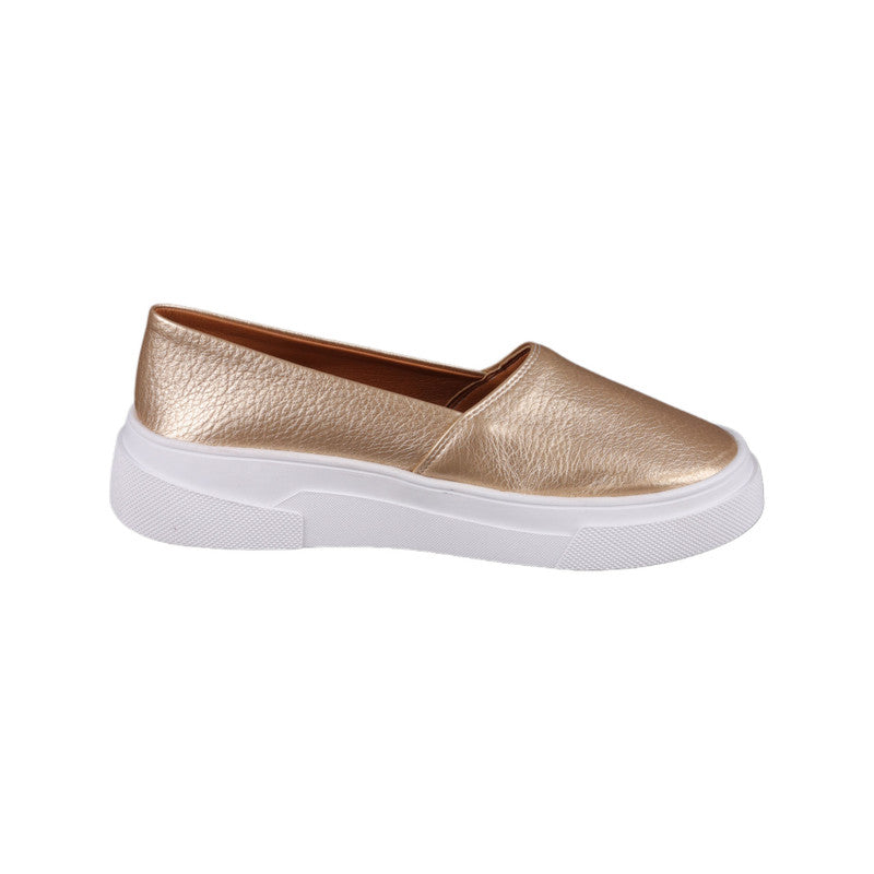 Gold Leather Slip on Shoes