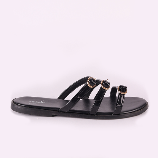 Black Upper Buckle Verneh Flat Slipper