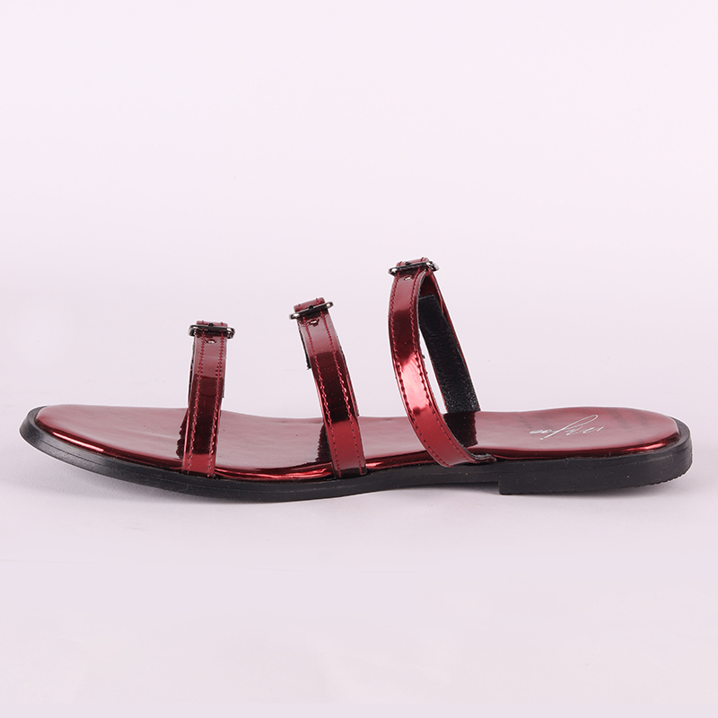 Dark Red Upper Buckle Verneh Flat Slipper