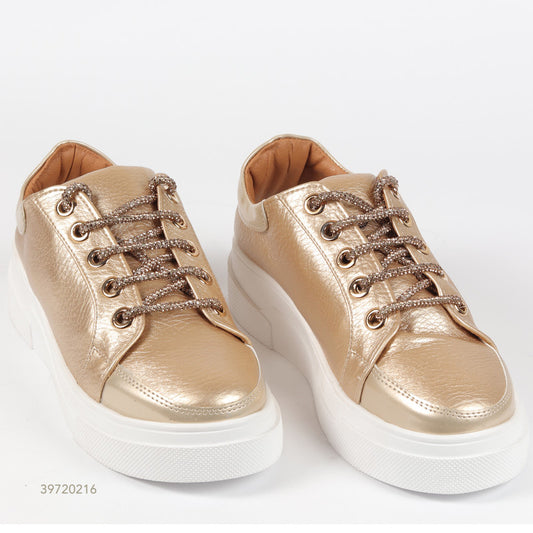 Strass Lace-up Leather Sneakers