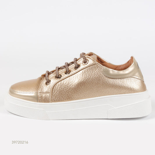 Strass Lace-up Leather Sneakers