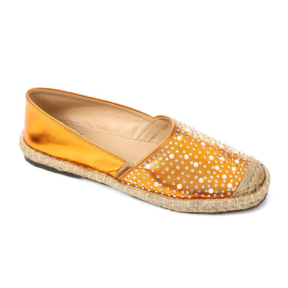 Orange Rhinestones Slip on Flat Shoes