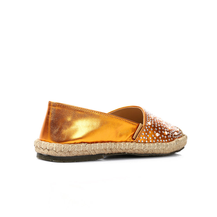 Orange Rhinestones Slip on Flat Shoes