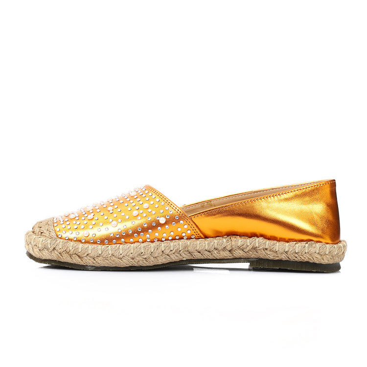 Orange Rhinestones Slip on Flat Shoes