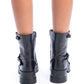 Black Side Buckle Leather Half Boots