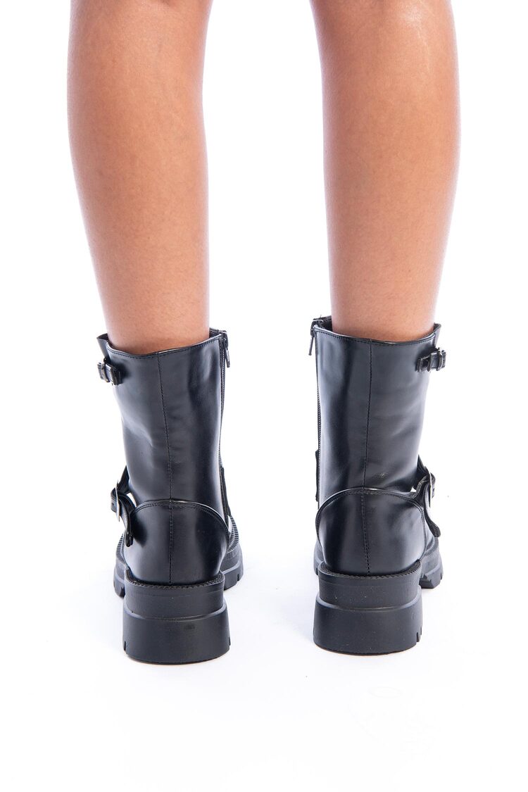 Black Side Buckle Leather Half Boots